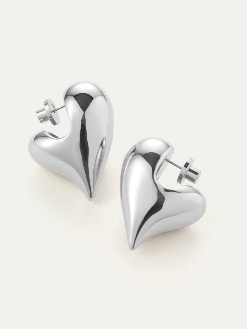 Jenny Bird Shiny Silver Heart Stud Earrings